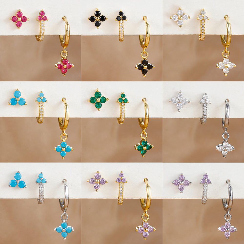 Flower Hoop Earrings Set