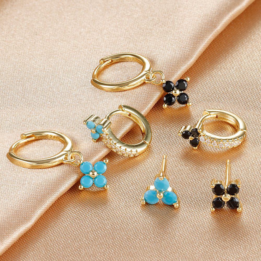 Flower Hoop Earrings Set
