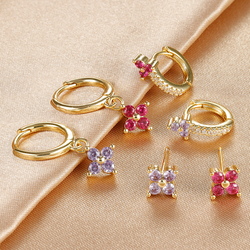 Flower Hoop Earrings Set